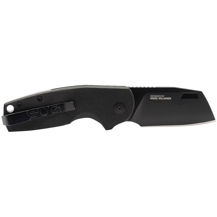 S.O.G SOG16030757 Stout SJ 2.60" Folding Clip Point Plain Stonewashed Cryo D2 Steel Blade/ Black Textured G10 Handle Includes Belt Clip, Presentation Box