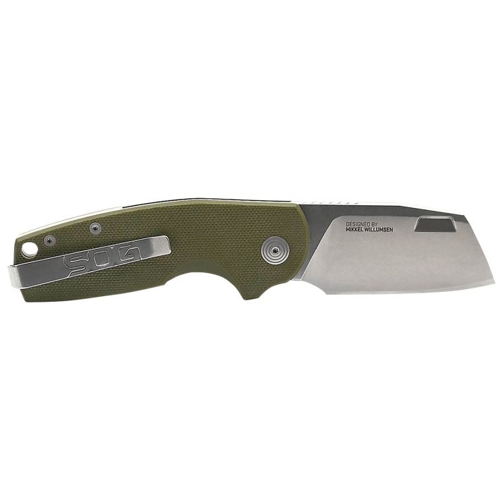 S.O.G SOG14031157 Stout FLK 2.10" Folding Cleaver Stonewashed Cryo D2 Steel Blade, OD Green Textured G10/SS Handle Presentation Box