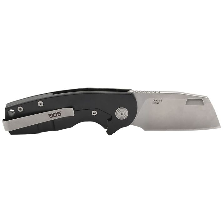 S.O.G SOG14031257 Stout FLK 2.40" Folding Cleaver Plain Satin D2 Steel Blade, Black Textured G10/SS Handle
