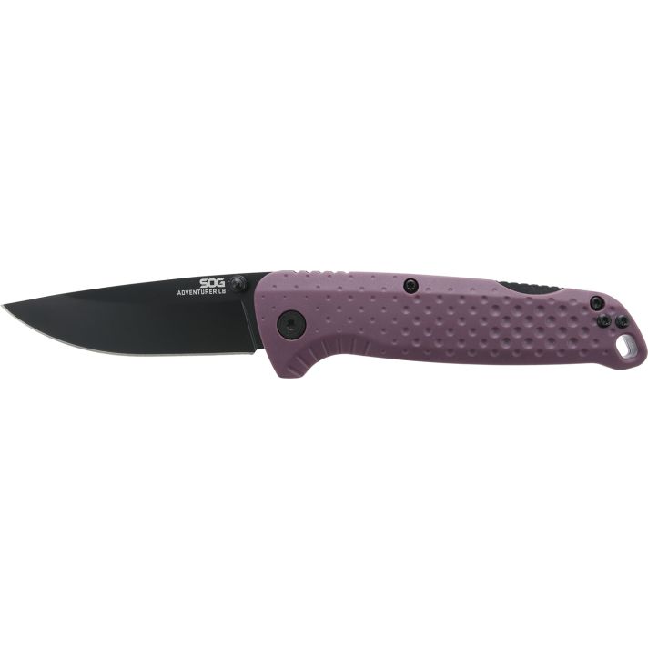 S.O.G SOG13110443 Adventure LB 3.50" Folding Drop Point Plain Black TiNi 5Cr15MoV Blade, Dark Purple Textured GRN Handle