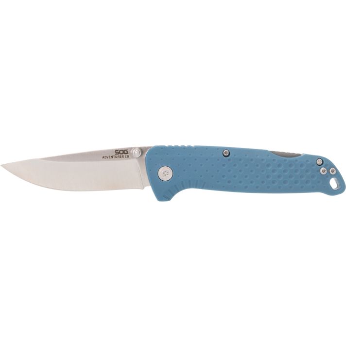 S.O.G SOG13110343 Adventure LB 3.50" Folding Drop Point Plain Satin 5Cr13MoV SS Blade, Nordic Blue Textured GRN Handle
