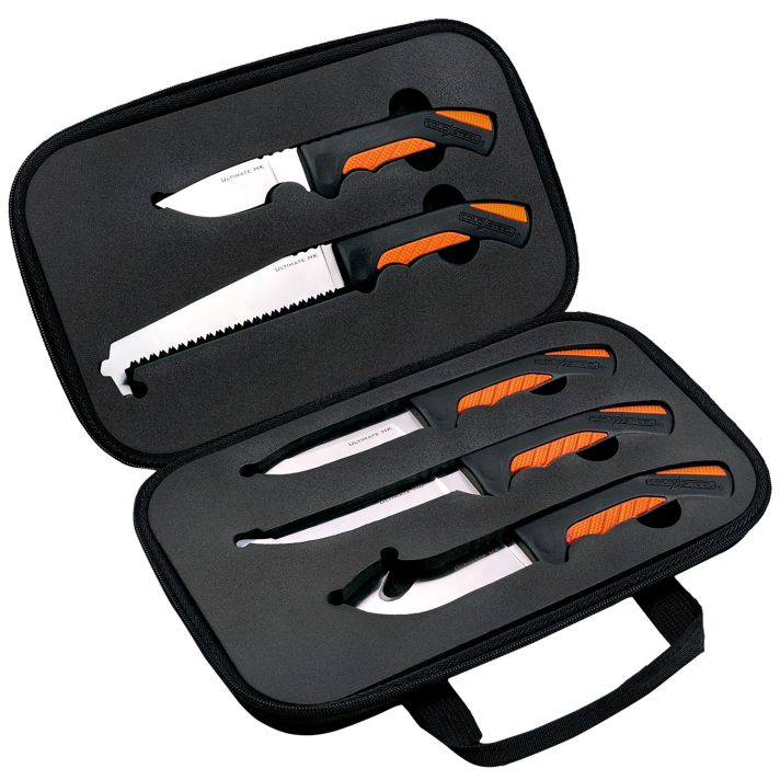 Cold Steel CSFXFLDKIT Hunting KitIncludes Caper Blade, Skinning Blade w/Gut Hook, General Purpose Blade, Boning blade, Bone Saw, Handle & Case