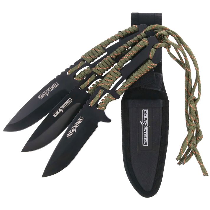 Cold Steel CSTH44KVD3PK Throwing KnivesSet of 3 4.40" Fixed Clip Point Plain Black Oxide 420 Stainless Steel Blade, Paracord Wrap Handle