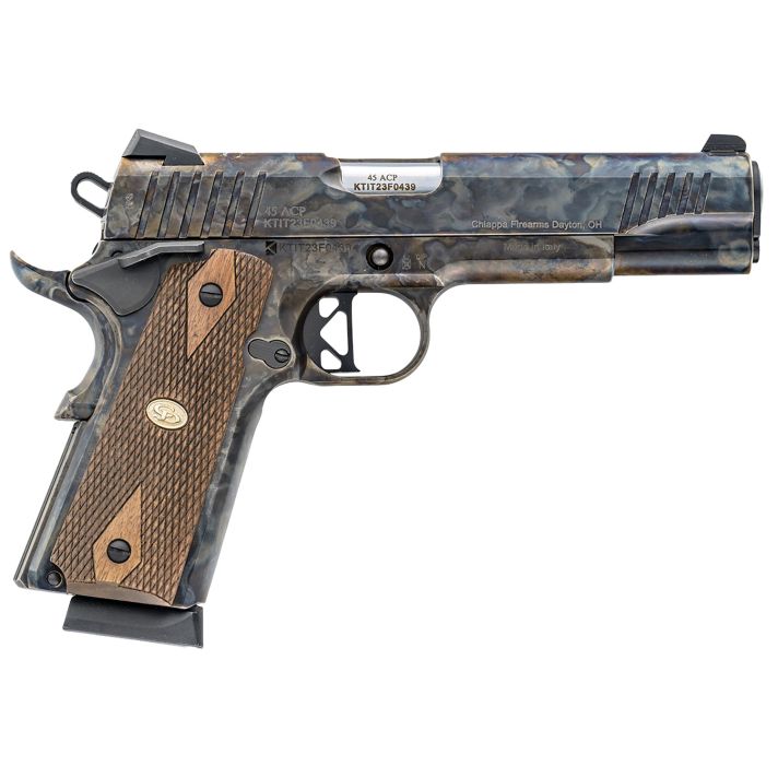 Charles Daly 440.181 1911 Superior Grade Full Size Frame 45 ACP 8+1 5" Stainless Steel Barrel, Color Case Serrated Steel Slide & Steel w/Beavertail Frame, Checkered Walnut Grips