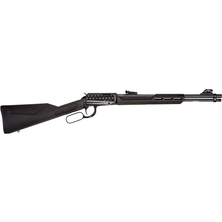 Rossi RL22181SYEN21 Rio Bravo22 LR 15+1 18" Black Polished Alloy Steel Barrel, Black w/Engraved US Flag Aluminum Receiver, Black Synthetic Fixed Stock