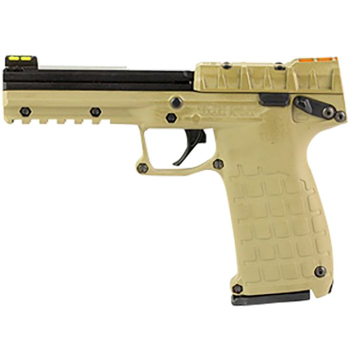 Kel-Tec PMR30TAN10 PMR3022 WMR 10+1 4.30" Black Fluted Steel Barrel, Black/Tan Serrated Slide, Tan Polymer Frame w/Picatinny Rail, Tan Textured Polymer Grip