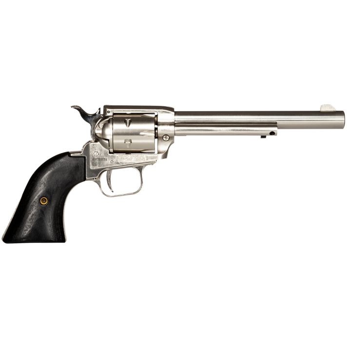 Heritage Mfg RR22NI6BW Rough Rider22 LR 6rd 6.50" Nickel Steel Barrel, Nickel Aluminum Frame, Matte Nickel Cylinder, Black Laminate Grip, Hammer/Thumb Safety, Exposed Hammer