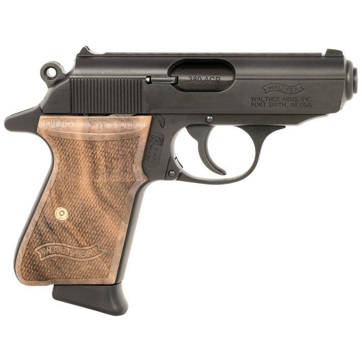 Walther Arms 4796043 PPK/SCarry Frame 380 ACP 7+1 3.30" Black Steel Barrel, Black Serrated Zinc Alloy Slide Black, Aluminum Frame w/Beavertail Walnut Grip, Right Hand