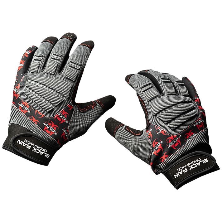 Black Rain Ordnance TACTGLOVEGRY/BLK/RD Tactical GlovesBlack/Gray/Red Medium Velcro