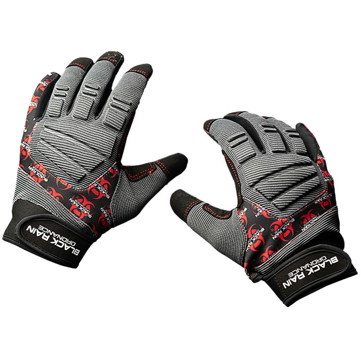 Black Rain Ordnance TACTGLOVEGRY/BLK/RDL Tactical GlovesBlack/Gray/Red Large Velcro