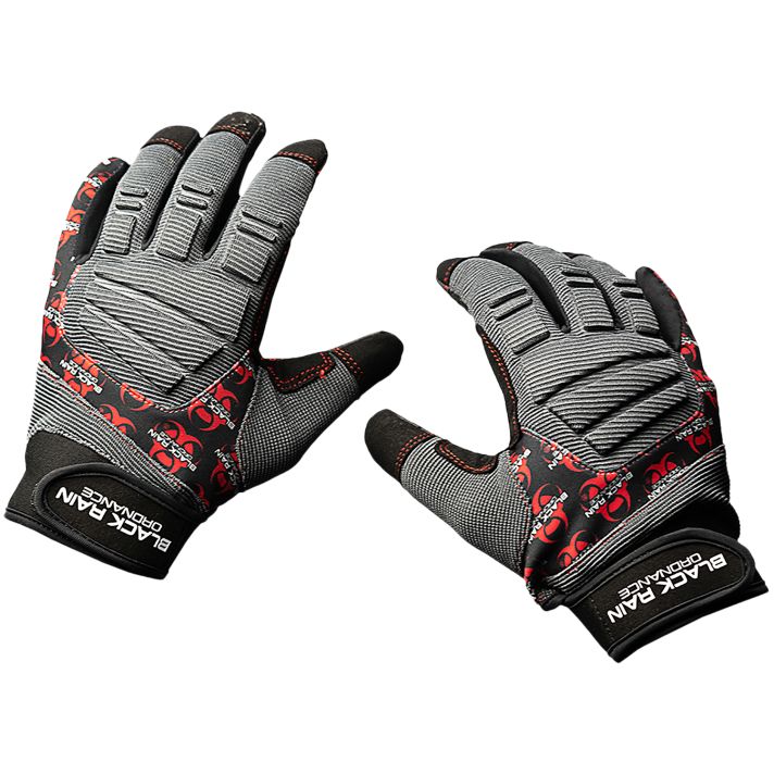 Black Rain Ordnance TACTGLOVEGRY/BLK/RDXL Tactical GlovesBlack/Gray/Red XL Velcro
