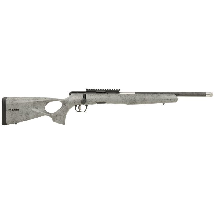 Savage Arms 70218 B Series TimberLite 22 LR 10+1 18" Carbon Fiber Threaded Barrel, Matte Black Picatinny Rail Carbon Steel Receiver, Gray w/Black Webbing Fixed Thumbhole Synthetic Stock