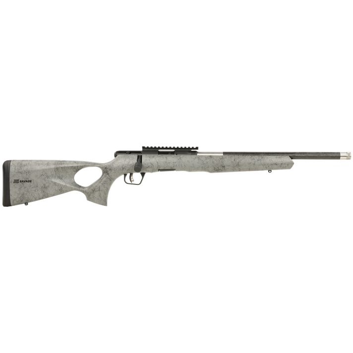 Savage Arms 70518 B Series TimberLite 22 WMR 10+1 18" Carbon Fiber Threaded Barrel, Matte Black Picatinny Rail Carbon Steel Receiver, Gray w/Black Webbing Fixed Thumbhole Synthetic Stock