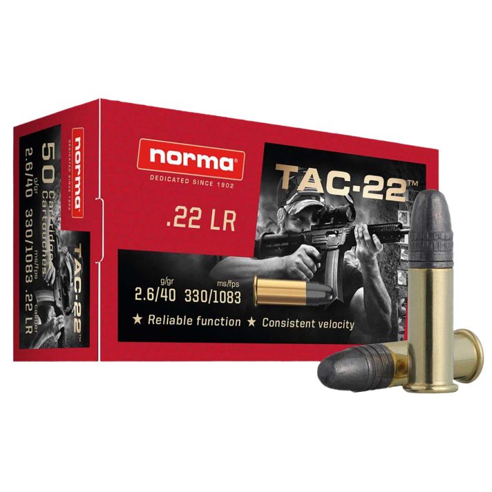 Norma Ammunition 2425092 Tac22LR 40gr Lead Round Nose 50 Per Box/100 Case