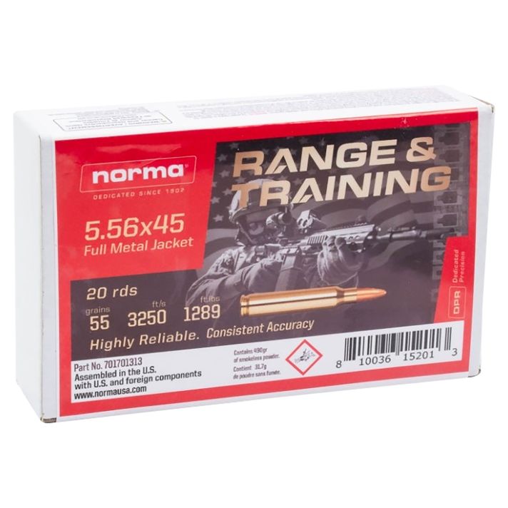 Norma Ammunition 701701313 Range & Training5.56x45mmNATO 55gr Full Metal Jacket 20 Per Box/10 Case