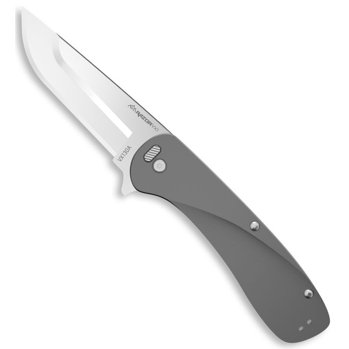 Outdoor Edge VX130A Razor VX1 EDC 3" Folding Plain Satin 420J2 SS Blade, Gray Anodized Aluminum Handle