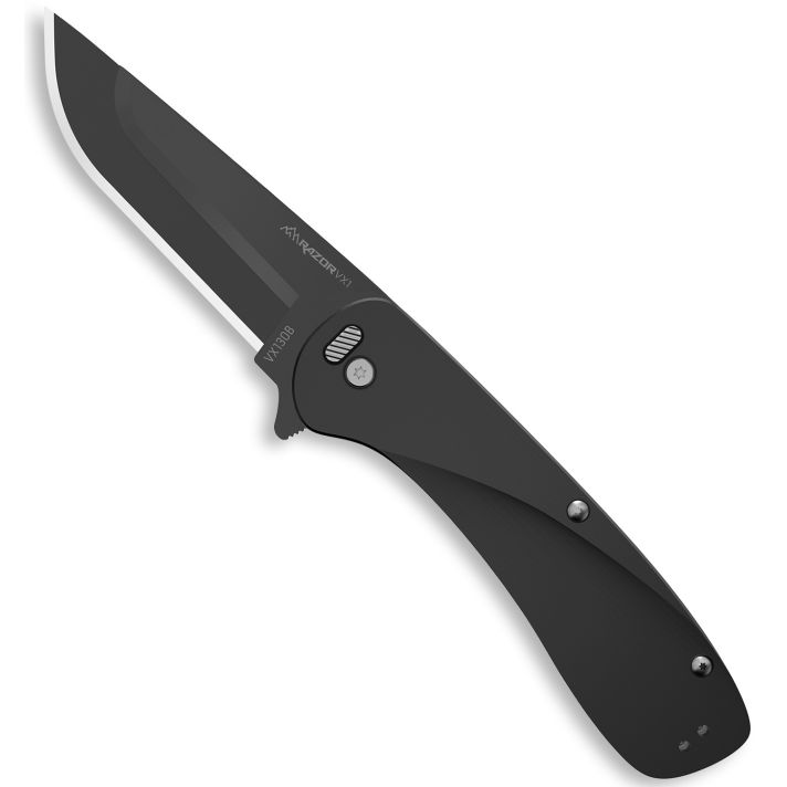 Outdoor Edge VX130B Razor VX1 EDC 3" Folding Plain Black Oxide 420J2 SS Blade, Black Anodized Aluminum Handle