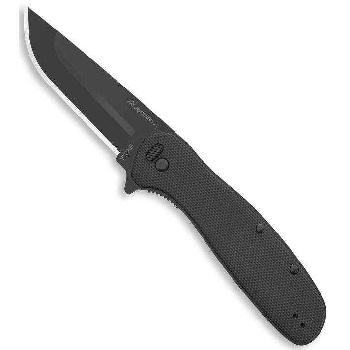 Outdoor Edge VX230B Razor VX2 EDC 3" Folding Plain Black Oxide 420J2 SS Blade, Black Textured G10 Handle