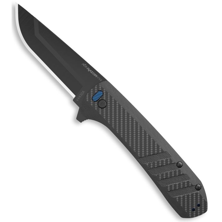 Outdoor Edge VX430A Razor VX4 EDC 3" Folding Drop Point Plain Black Oxide 420J2 SS Blade, Black Textured Carbon Fiber/G10 Handle
