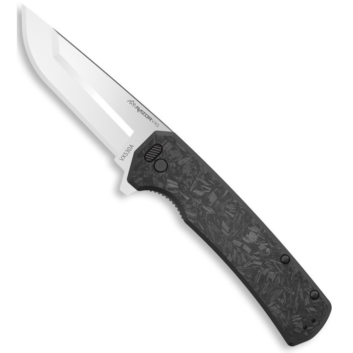 Outdoor Edge VX530A Razor VX5 EDC 3" Folding Plain Satin 420J2 SS Blade, Black Carbon Fiber/G10 Handle
