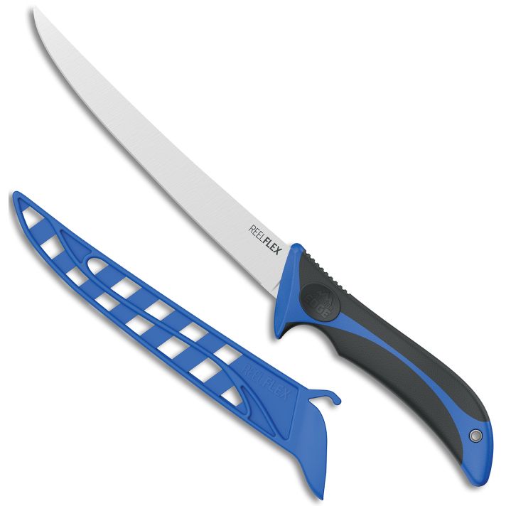 Outdoor Edge RF75C ReelFlex7.50" Fixed Fillet Plain Satin 4116 SS Blade, Blue/Black TPR Handle