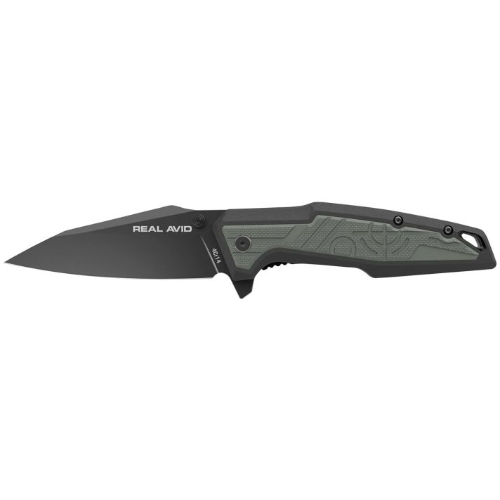 Real Avid AVRAV1 RAV-13.25" Folding Modified Clip Point Plain Black Oxide 4Cr14 Blade, Grip Plates GFN Handle, Clamshell Pkg