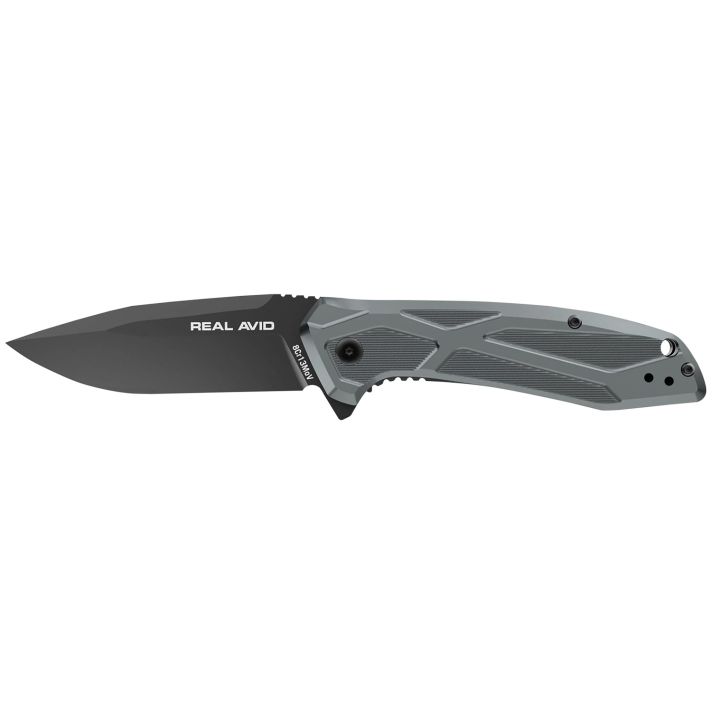 Real Avid AVRAV2 RAV-23.25" Folding Drop Point Plain Black Oxide 8Cr13MoV SS Blade, Aluminum Handle, Clamshell Pkg