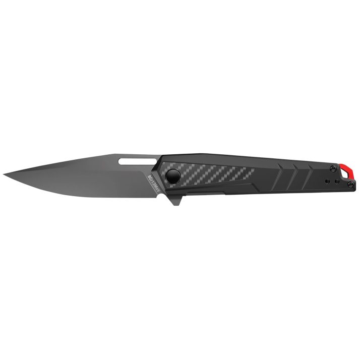 Real Avid AVRAV5 RAV--53.40" Folding Drop Point Plain Titanium 8Cr13MoV SS Blade, Black Textured Aluminum/Carbon Fiber Handle, Clamshell Pkg