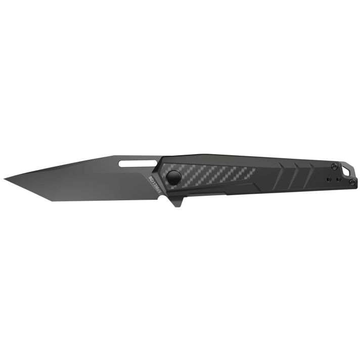 Real Avid AVRAV6 RAV-63.40" Folding Tanto Plain Titanium 8Cr13MoV SS Blade, Black Textured Aluminum/Carbon Fiber Handle, Clamshell Pkg