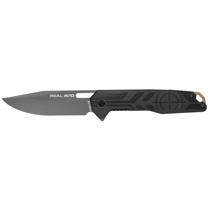 Real Avid AVRAV7 RAV-7EDC 3.25" Folding Drop Point Plain Titanium 8Cr13MoV SS Blade, Black Textured G10 Handle, Clamshell Pkg