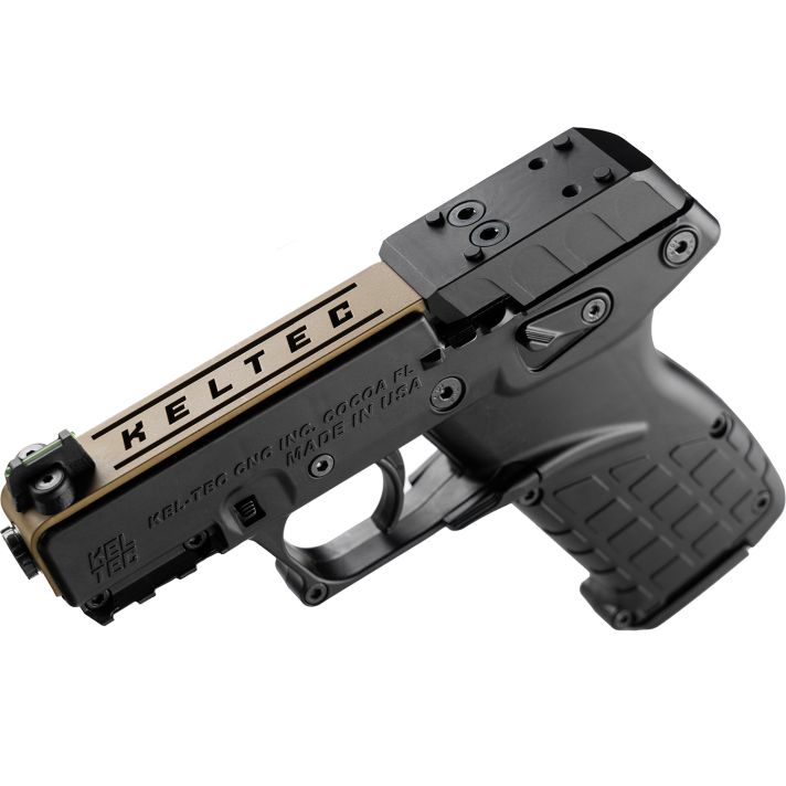 Kel-Tec P17BBLKORTANS P17Sports South Exclusive 22 LR 16+1 3.80" Black Steel Barrel, Tan Optic Ready/Serrated Slide, Black Polymer Frame w/Picatinny Rail, Textured Grip