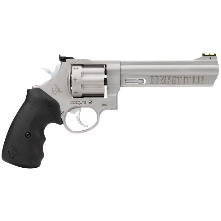 Taurus 2608069CMP 608 Competition 357 Mag/38 Special +P 8rd 6" Matte Stainless Steel Barrel, Cylinder & Frame, Black Finger Grooved Grip, Transfer Bar Safety, Exposed Hammer