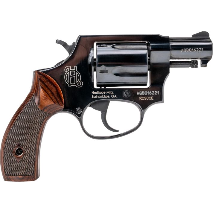 Heritage Mfg HR38B2W RoscoeSmall Frame 38 Special +P 5rd 2" Black Polished Alloy Steel Barrel & Cylinder, Black Polished Carbon Steel Frame, Wood Grip, Transfer Bar Safety