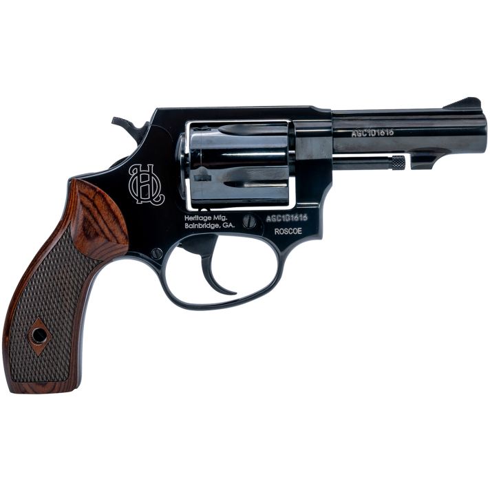 Heritage Mfg HR38B3W RoscoeSmall Frame 38 Special +P 5rd 3" Black Polished Alloy Steel Barrel & Cylinder, Black Polished Carbon Steel Frame, Wood Grip, Transfer Bar Safety