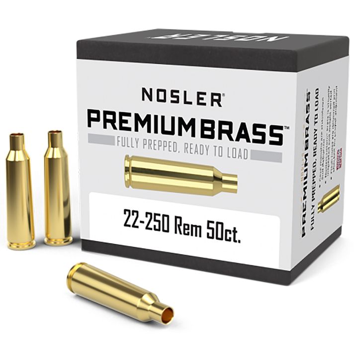 Nosler 10065 Premium Brass Unprimed Cases 22-250Rem Rifle Brass 50/Box