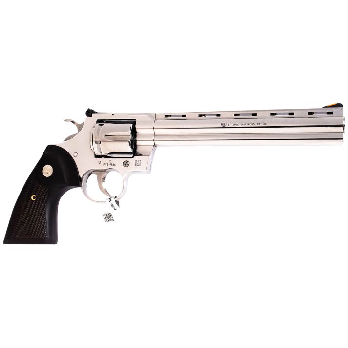 Colt Mfg PYTHONSP8WTS Python357 Mag/38 Special 6 Shot 8" Polished Stainless Steel Vent Rib Barrel, Cylinder & Frame, Walnut w/Medallion Grip, Exposed Hammer