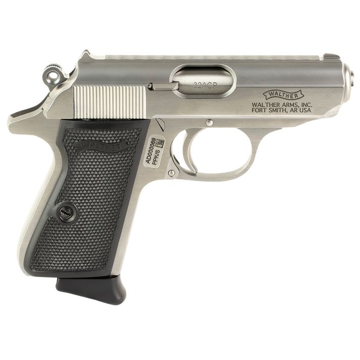 Walther Arms 4796022 PPK/S32 ACP 7+1 3.30" Stainless Steel Barrel, Matte Stainless Serrated Steel Slide, Stainless Aluminum Frame w/Beavertail, Black Checkered Polymer