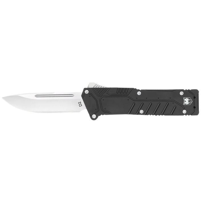 CobraTec Knives BLKSFDNS Special Forces3.25" OTF Drop Point Plain Satin D2 Steel Blade, 4.75" Black Textured Anodized Aluminum Handle