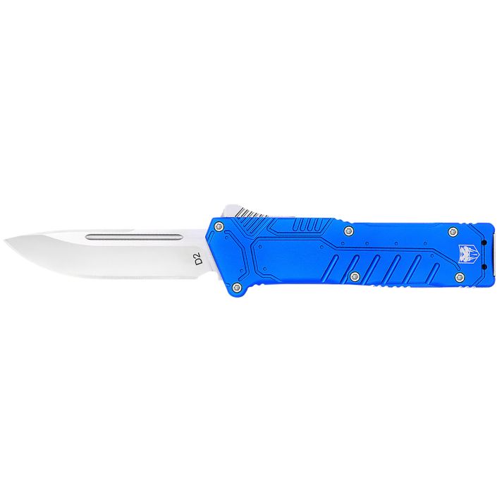 CobraTec Knives BLUSFDNS Special Forces3.25" OTF Drop Point Plain Satin D2 Steel Blade, 4.75" Blue Textured Anodized Aluminum Handle