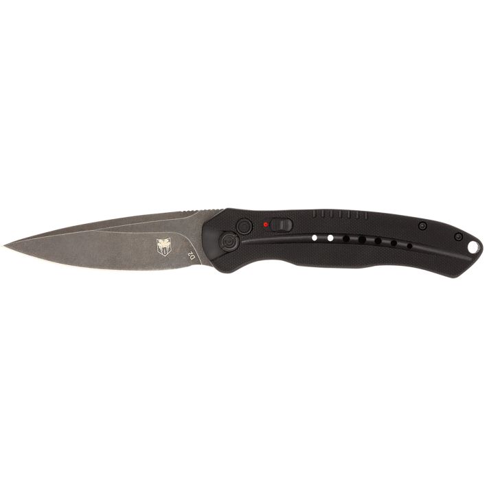 CobraTec Knives BLKDIABLOAUTO Diablo3.50" Folding Black Stonewashed D2 Steel Blade, 4.75" Black Textured G10 Scales Handle