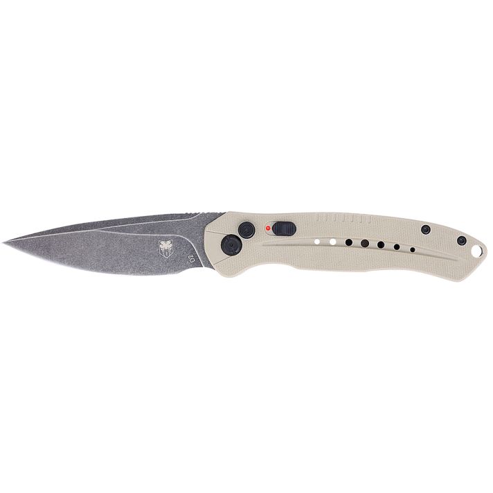 CobraTec Knives TANDIABLOAUTO Diablo3.50" Folding Black Stonewashed D2 Steel Blade, 4.75" Tan Textured G10 Scales Handle