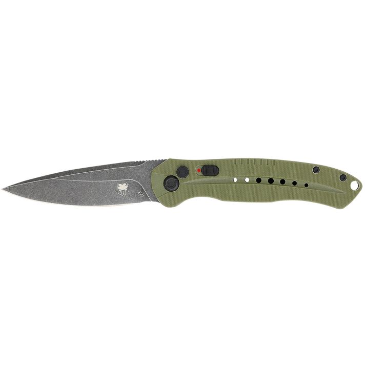 CobraTec Knives ODGDIABLOAUTO Diablo3.50" Folding Black Stonewashed D2 Steel Blade, 4.75" OD Green Textured G10 Scales Handle