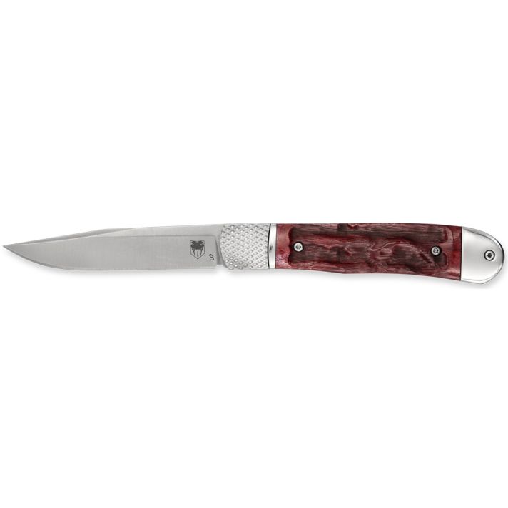 CobraTec Knives CTTHRRED Trapper Hidden Release 3.12" Flip Open Drop Point Plain Satin D2 Steel Blade, 4.25" Red Textured Bone Handle