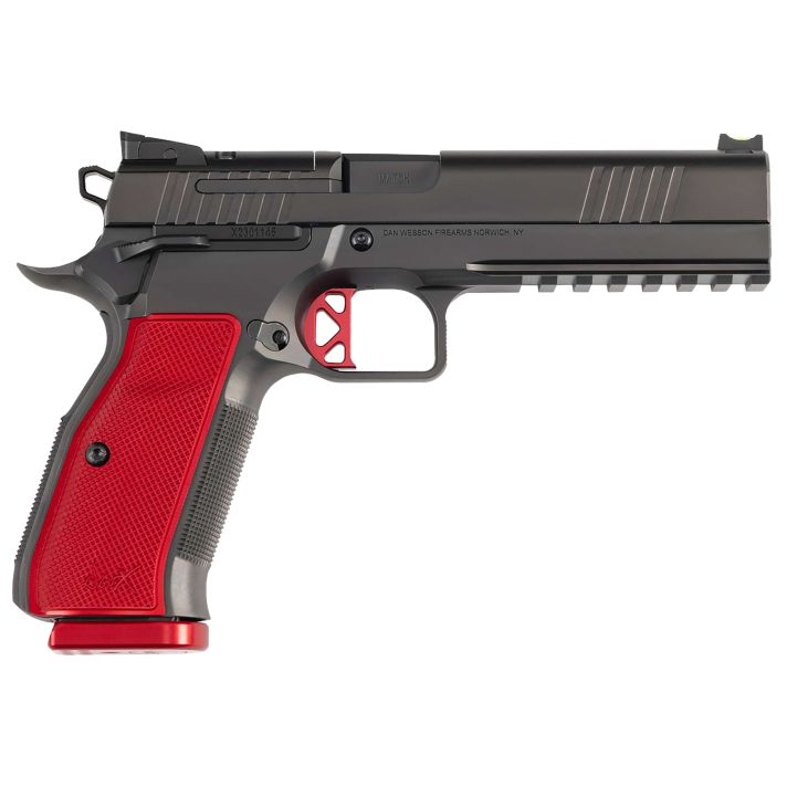 Dan Wesson 92003 DWX9mm Luger 19+1 4.95" Black Match Grade Barrel, Black DLC Optics Ready Serrated Steel Slide, Black Aluminum Frame w/Beavertail & Picatinny Rail, Red Textured Aluminum Grip
