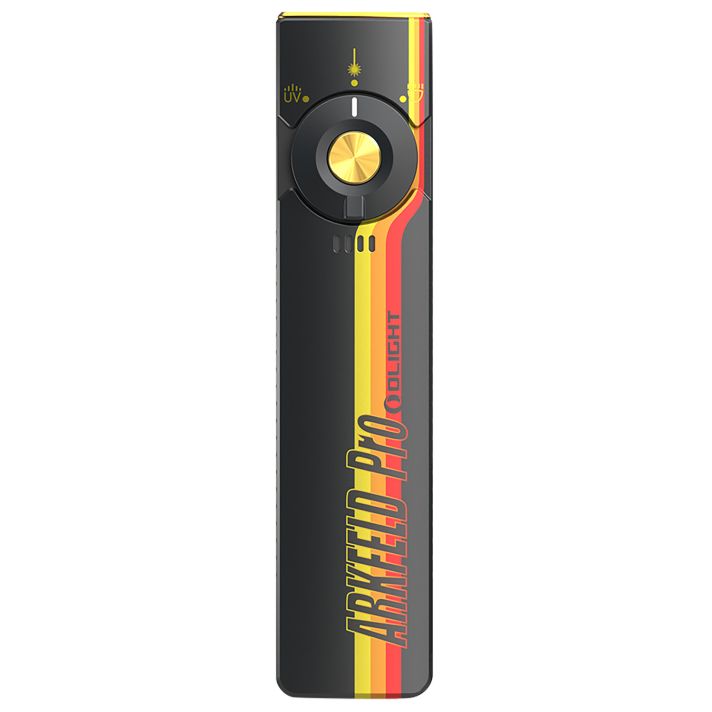 Olightstore Usa Inc ARKFELDPRO3RRSV3 Arkfeld ProBlack/Racing Stripes 1/15/100/420/1,300 Lumens White LED Green Laser UV Light
