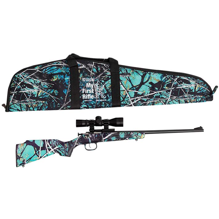 Crickett KSA2172BSC My First Rifle Package 22 S/L/LR Single Shot 16.10" Blued Steel Barrel & Receiver, Muddy Girl Serenity Synthetic Fixed Stock, 4x32 Scope