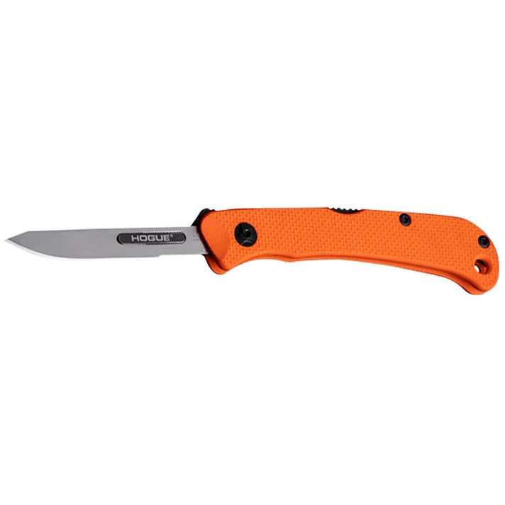 Hogue 35834 Expel2.50" Folding Scalpel Plain Satin High Carbon Steel Blade, Blaze Orange Textured G10 Scales/SS Handle