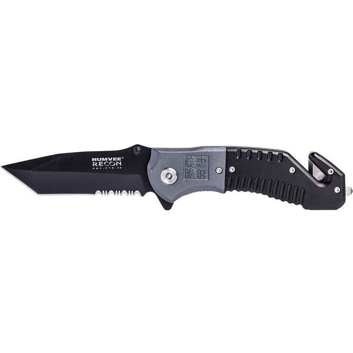 Humvee Adventure Gear HMVKTR08 Humvee Recon Folding Plain/Serrated Black Stainless Steel Blade, Black/GrayHandle
