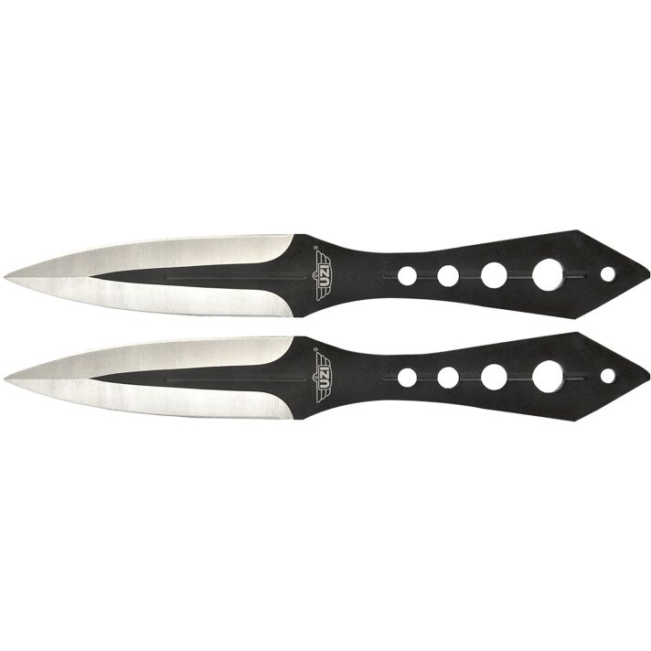 Uzi Accessories UZKTRWTZP Throwing KnivesTwo Fixed Plain Black/Silver Stainless Steel Blade, Black Stainless Steel Handle, Includes Nylon Holster