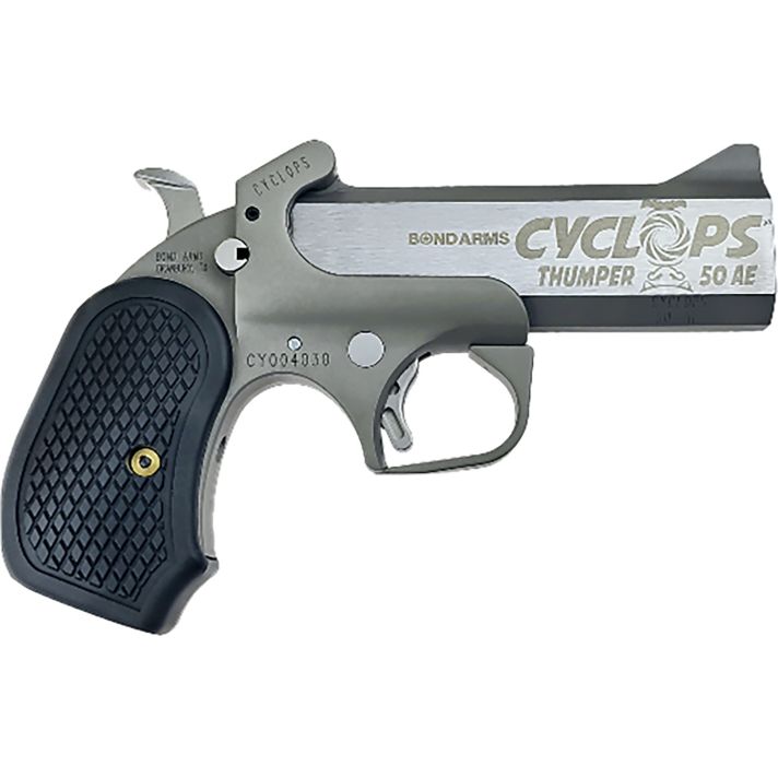Bond Arms BACY Cyclops Thumper 50 AE 1rd Shot 4.25" Black/SS Barrel, Black Rough & Tumble Frame, Black B6 Resin Grips